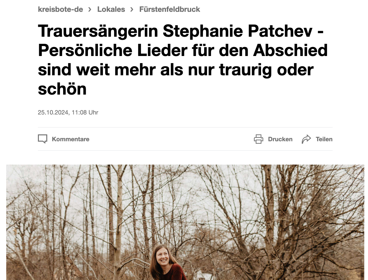 Artikel Kreisbote Oktober 2024 Trauersängerin Stephanie PAtchev Musik bleibt